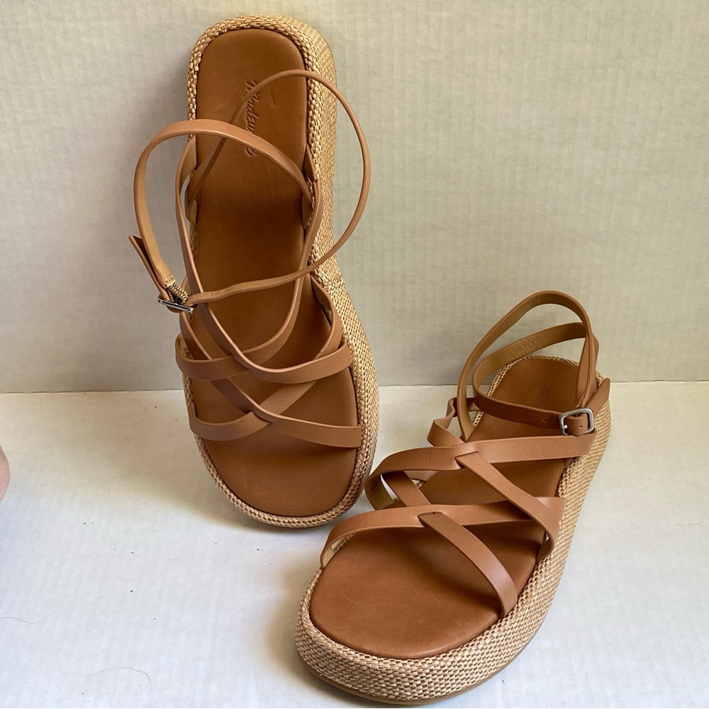 MWOT Madewell Sabina Raffia Havana-Flatform Sandal  Strappy Leather  10